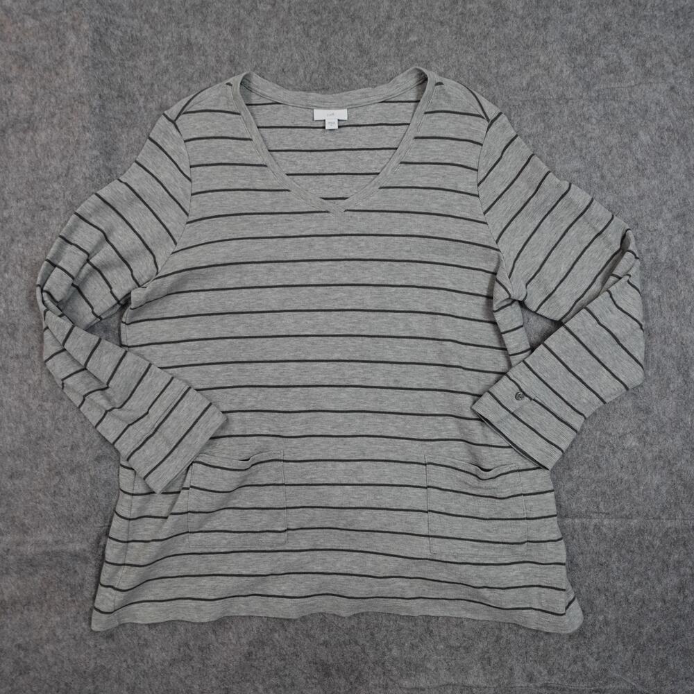 J. Jill Top Womens Extra Large Striped V-Neck Long Sleeve Casual Knit Gray Tunic